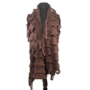 Vivi Designs Brown Ruffled Knit Scarf with Fringe 22 x 74